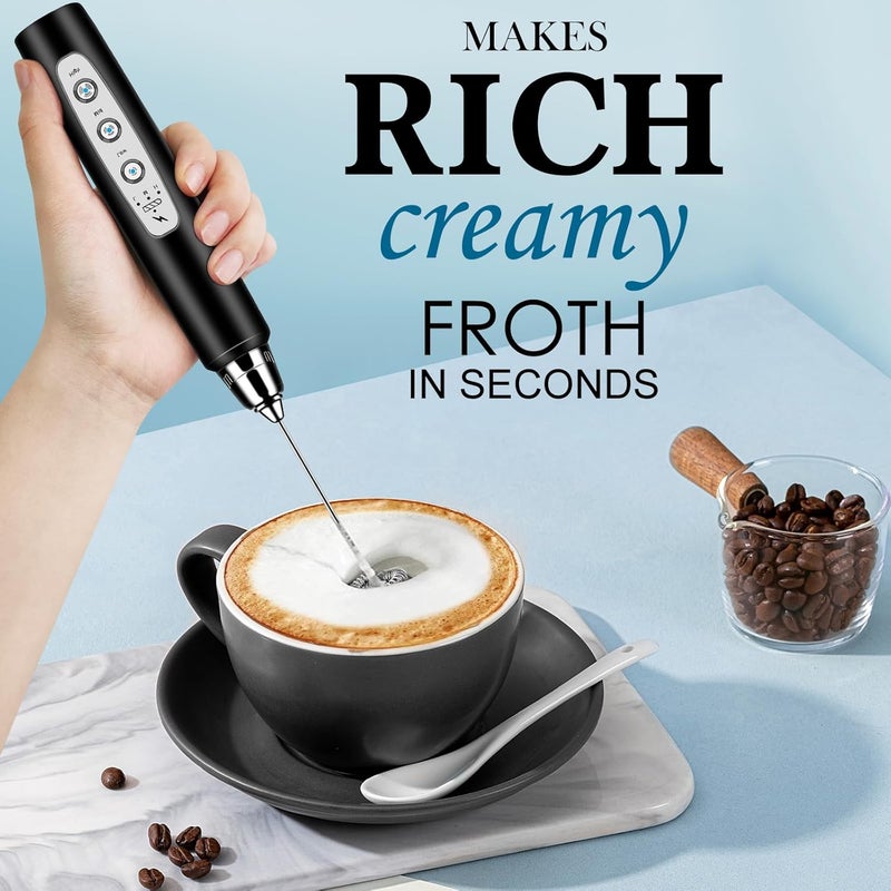 BSRGMS Milk Frother Handheld for Coffee, Electric Whisk 3 Speed Adjustable, Drink Mixer with Stainless 3 Whisks, Rechargeable Hand Frother Wand, Foam Maker for Latte Cappuccino Hot Chocolate Egg Black - Image 5